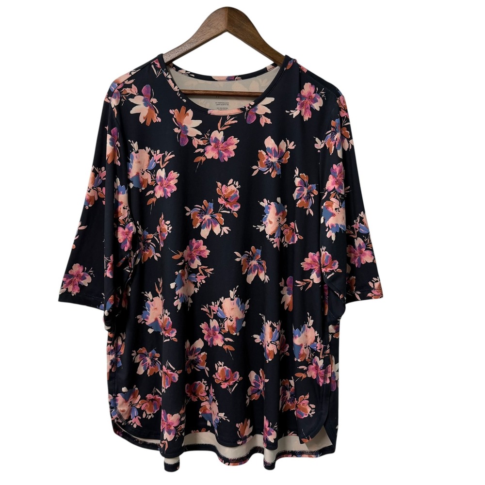 J. Jill Fit Performance Tee Tunic Top Women 2X Floral Stretchy Feminine Cottage